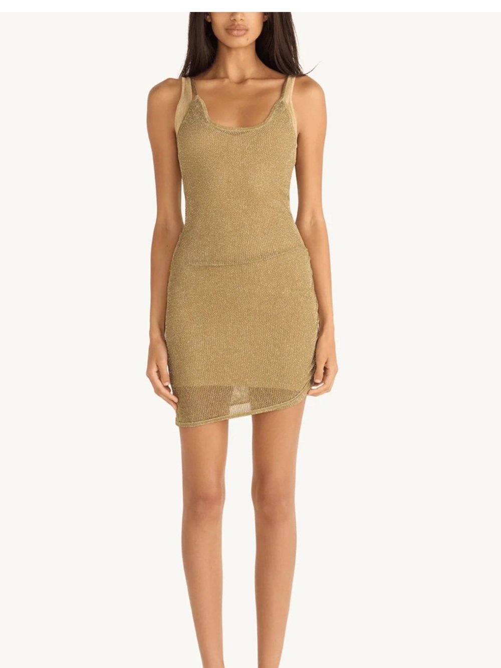 Gold Metallic Knit Tank Mini Dress